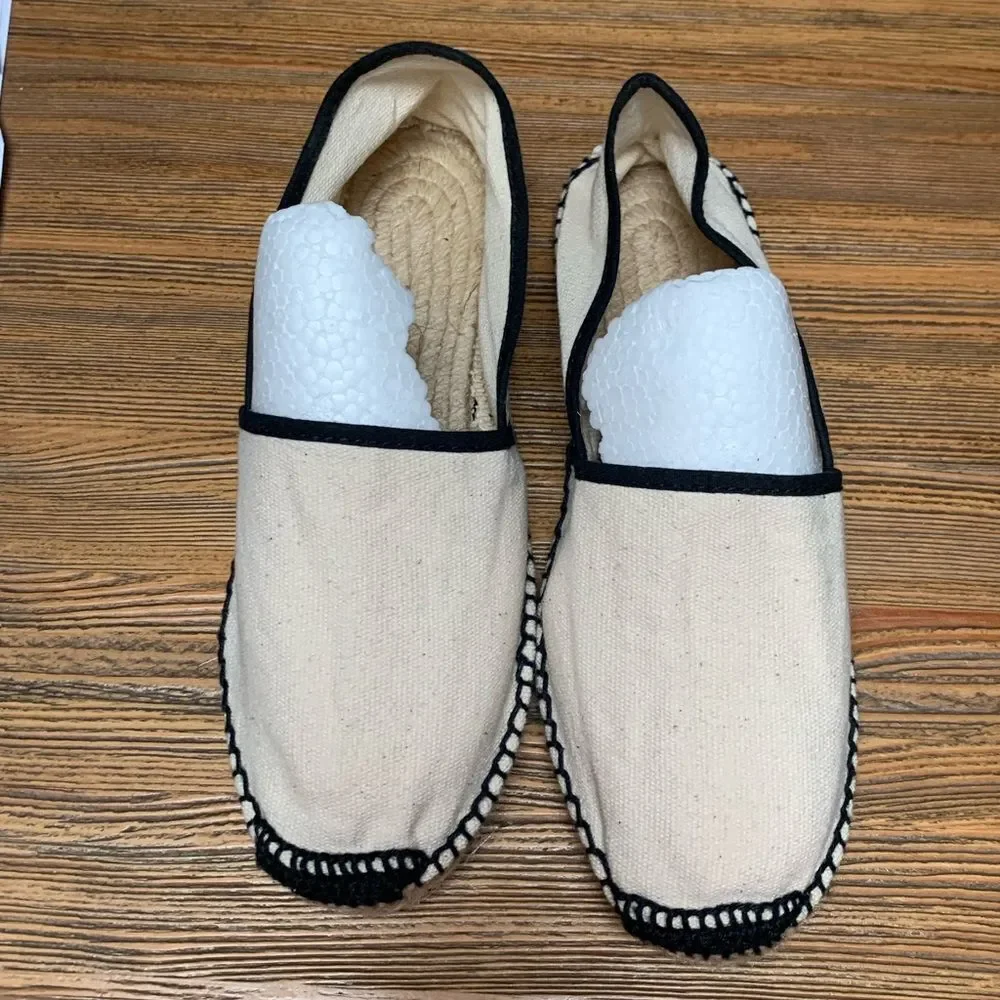 NWOT Toni Pons Cream and Black Espadrilles with Woven Fabric and Rope Soles